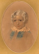 AUSTRALIAN COLONIAL SCHOOL, (Portrait of a young boy), pencil and watercolours on paper, signed in pencil lower left, circa 1850, 32 x 24 (oval).