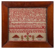 An antique sampler by "JANE BOLD AGED 10 years", in an Australian cedar frame, 19th century, ​​​​​​​44 x 48cm overall