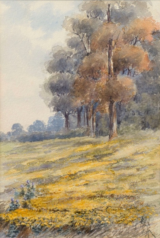 ELLIS ROWAN (1848-1922), (meadow landscape), watercolour, signed lower right "Ellis Rowan", 25 x 17cm, 40 x 30cm overall