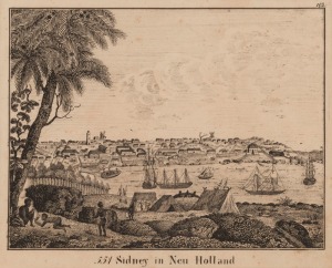 Artist Unknown, Sidney in Neu Holland, copper engraving, from "Bildergallerie", Germany, 1832, 14 x 17.5cm.