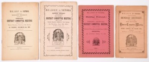 ODDFELLOWS, BENDIGO DISTRICT: District Committee Meeting booklets for 1885 (Jun.2), 1896 (Dec.1, missing back cover), 1907 (Dec.3) & 1911 (Jun.6); some age spotting/staining, good condition overall. (4)