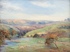 THEO ANDERSON (working in Australia 1900-1915), (river scene landscape), oil on board, signed lower right "Theo Anderson", Whitelaw's framing label verso, 30 x 40cm, 38 x 47cm overall