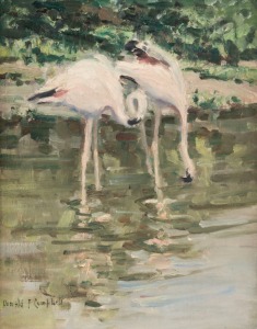 DONALD F. CAMPBELL, Flamingos, oil on canvas board, signed lower left, 50 x 40cm