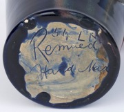 REMUED pottery jug with applied gumnuts, leaves and branch handle, early pink, lime green and blue colourway, incised "Remued, Hand Made, 54LM", 25cm high - 2