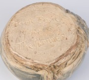 MERRIC BOYD pottery fruit bowl with rare applied figural decoration in landscape, hand-painted with sgraffito highlights, incised "Merric Boyd, The Gardener, 1948", 13cm high, 21cm across - 2