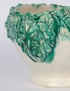 UNA DEERBON impressive pottery vase adorned with applied grapes, leaves and Bacchus face masks, incised "Una Deerbon", 18.5cm high, 33.5cm wide - 3