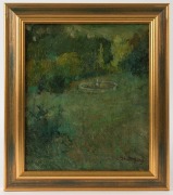 GEORGINA (INA) ALICE GREGORY (1874-1964), Verdant Garden with Fountain, oil on canvas, signed G.A. Gregory lower right, 33.5 x 28cm. The scene is believed to depict the garden at the Lindsay family home in Creswick, Victoria.  - 2