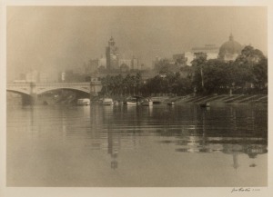 JOHN EATON (1881 - 1966), The Yarra and Princess Bridge, bromoil photograph, signed 'John Eaton F.R.P.S.' in lower margin at right, 29 x 38.5cm (paper size).