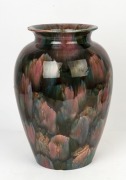 REGAL MASHMAN impressive pottery mantel vase with mottled sponge work glaze, impressed stamp "Regal Mashman", ​​​​​​​35cm high