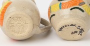 YARRABAH POTTERY lidded sugar bowl and milk jug with coloured and incised animal decoration, incised and signed "Yarrabah Pottery", the jug 13cm high - 3