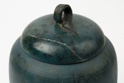 MOBACH&nbsp;blue glazed pottery lidded vase, incised "P. Mobach", 28cm high - 2