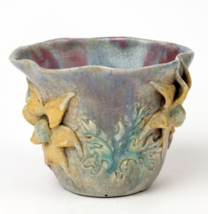 CASTLE HARRIS pottery vase with applied floral decoration, incised "Castle Harris", 10cm high, 13.5cm wide