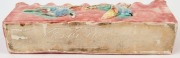 CASTLE HARRIS pottery flower trough with two applied flying birds, glazed in pink and blue, incised "Castle Harris", 10cm high, 31cm wide - 3