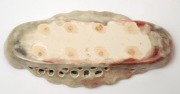 CASTLE HARRIS pierced pottery tray with two applied birds, incised "Castle Harris", 29cm wide - 2