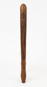 An antique Australian Police truncheon emblazoned with Queen Victoria cipher, 19th century,  handle end trimmed, ​​​​​​​44cm long