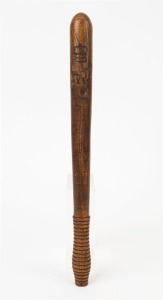 An antique Australian Police truncheon emblazoned with Queen Victoria cipher, 19th century, handle end trimmed, 44cm long