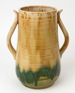 BENNETT two-handled pottery vase, incised "Bennett, Adelaide", 28cm high