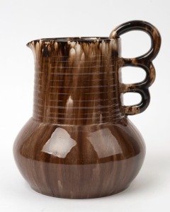 JOHN CAMPBELL brown glazed pottery ale jug, incised "John Campbell, Tasmania", 21cm high