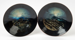 GREG DALY pair of studio pottery landscape bowls, signed "Daly", 24.5cm diameter