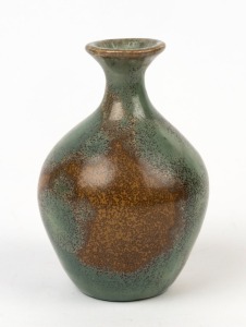 BARBARA GAUVIN small studio pottery vase with sage crystalline glaze, signed "Barbara Gauvin", 10cm high