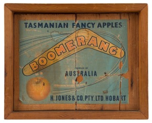 "BOOMERANG, Tasmanian Fancy Apples" vintage chromolithograph advertising display, early 20th century, 29 x 36cm overall