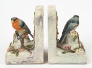 ARTIST UNKNOWN pair of ceramic bookends with Red Robin and floral decoration, ​​​​​​​14cm high - 2