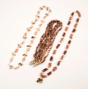 Three shell bead necklaces, Mornington Island, Queensland origin, the largest 90cm long