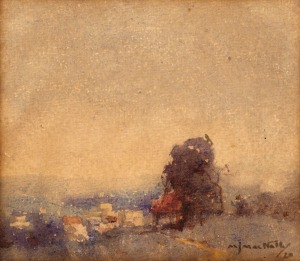 MATTHEW JAMES MacNALLY (1874-1943), (landscape at the edge of town), watercolour, signed lower right "M.J. MacNally, '20", 12 x 14cm