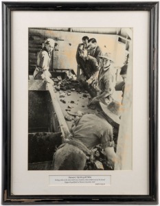 MINING IN AUSTRALIA series of 8 framed black and white promotional photographs, all captioned and framed, mid 20th century, each 56 x 43cm overall