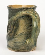 MERRIC BOYD pottery jug with applied windswept tree decoration, incised "Merric Boyd, 1946", 13cm high, 14cm wide - 4