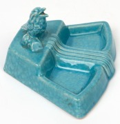 A blue glazed Australian pottery desk tray with kookaburra decoration, 9cm high, 17cm wide - 2