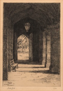 VICTOR EARNEST COBB (1876 - 1945), The Cloister, Melb. University, etching, signed, titled and dated 1921 in the plate, lower left, also signed and editioned 51/150 in pencil in the lower margin, 18.5 x 12cm; framed 39.5 x 29cm overall.