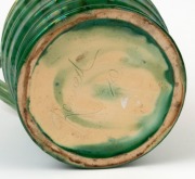 REMUED early series green and cream glazed pottery jug with brown and yellow highlights, incised "Remued", 25cm high - 3