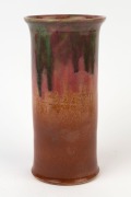 P.P.P. (PREMIER POTTERY PRESTON) tall cylindrical form vase with unusual pink and brown glaze with pink highlights, stamped "P.P.P.", 23.5cm high - 2