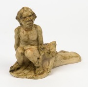 WILLIAM RICKETTS pottery statue of a seated Aboriginal figure with koala, incised "W. M. Ricketts, Mt. Dandenong, 1941", 10cm high, 13cm wide - 2