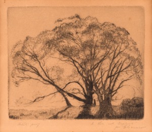 ELIOTH GRUNER (1882 - 1939) The Willows, dry point etching, endorsed "Artist's Proof" lower left and signed lower right, 13 x 14.5cm; framed 34.5 x 34.5cm.