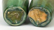 JOHN CAMPBELL pair of green glazed "TASMANIA" pottery beakers, incised "John Campbell", ​​​​​​​9.5cm high - 2