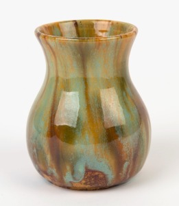 JOHN CAMPBELL baluster shaped pottery vase with mottled glaze, incised "John Campbell, Launceston", 9.5cm high