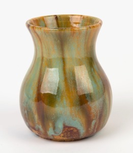 JOHN CAMPBELL baluster shaped pottery vase with mottled glaze, incised "John Campbell, Launceston", 9.5cm high