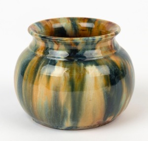 JOHN CAMPBELL pottery vase with mottled glaze, incised "John Campbell, Tasmania", 6.5cm high, 8cm diameter