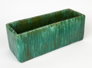 JOHN CAMPBELL green glazed pottery flower trough, incised "John Campbell, Tas", ​​​​​​​13cm high, 36cm wide