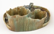 M. JOHNSON pottery tree stump tray with applied lizard decoration, Sydney origin, incised "M. Johnson", 11cm high, 21cm wide - 2