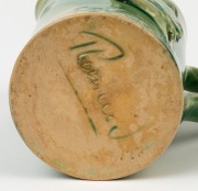 REMUED "Batman, Melbourne Centenary" green glazed pottery jug with profile portrait, incised "Remued", 12.5cm high - 3