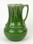 NEWTONE&nbsp;POTTERY large green glazed&nbsp; jug with unusual dribble glaze, stamped "Newtone Pottery, Sydney", 29cm high