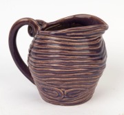 BROADBENT POTTERY unusual coil pot jug with purple glaze, incised "D. Broadbent", 13cm high - 2