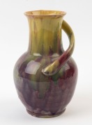 P.P.P. (PREMIER POTTERY PRESTON) pink and yellow glazed vase with unusual applied handle, 20.5cm high  - 2