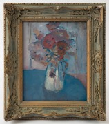 ISABEL MAY TWEDDLE HUNTER (1875-1945), (attributed), (floral still life in blue), oil on panel, signed lower right "T.H." 24 x 19cm, 34 x 30cm overall. Provenance: Estate of Thule, Flinders Island Victoria Australia, by descent, the Hay family, Geelong V - 2