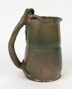 R. TAYLOR green glazed pottery jug with windswept tree and branch handle. incised "R. Taylor", ​​​​​​​20.5cm high - 2