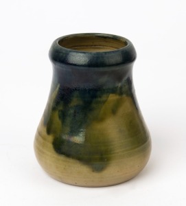 CHARLES DREW green and blue glazed pottery vase, incised "C. Drew", 10cm high