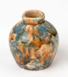 FOWLER pottery mercury bottle with blue and brown mottled glaze, circular factory mark to base "R. Fowler Ltd. Thomastown, VIC.", ​​​​​​​6cm high